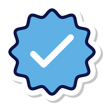 Cartoon badge with check in the middle